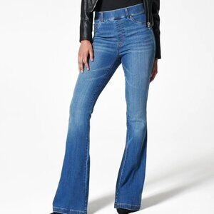 SPANX FLARE JEANS HIGH RISE WAIST PULL ON STRETCH DENIM MEDIUM-DARK WASH sz L